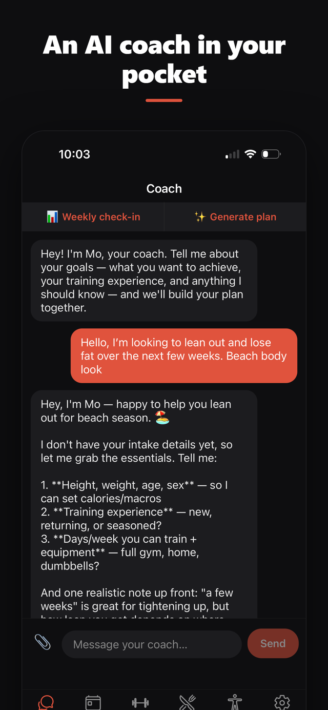 AI coach chat building a plan